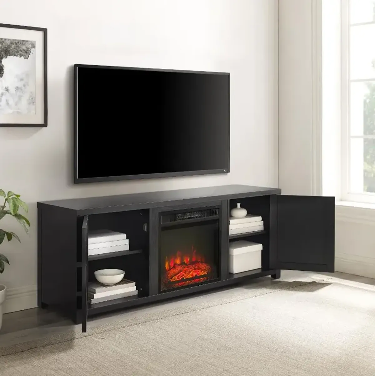 Gordon 58" Black TV Stand with Fireplace