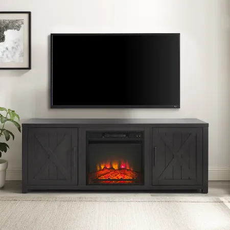 Gordon 58" Black TV Stand with Fireplace