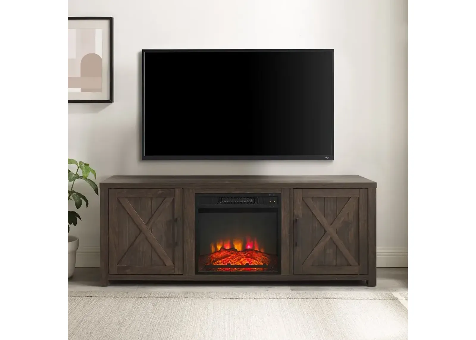 Gordon 58" Walnut Brown TV Stand with Fireplace