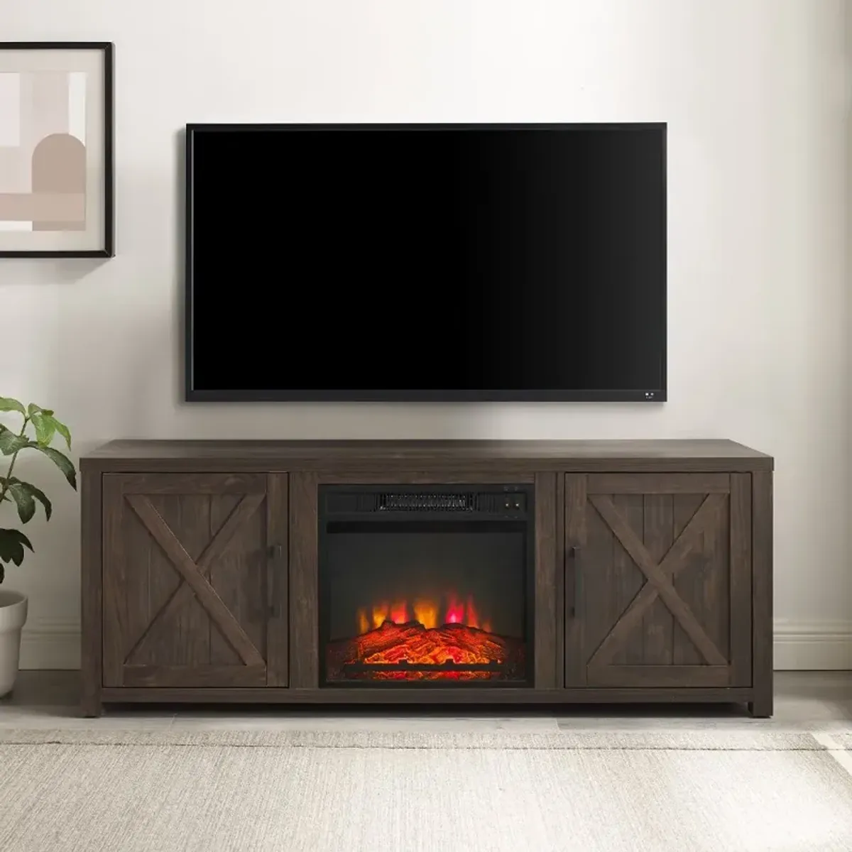 Gordon 58" Walnut Brown TV Stand with Fireplace