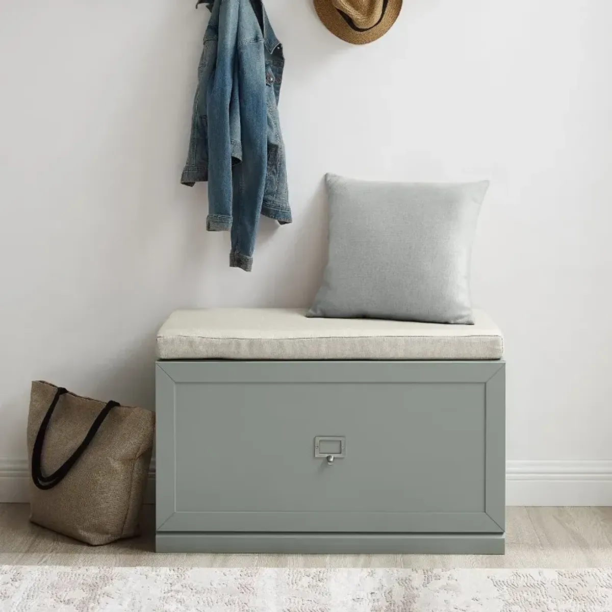 Harper Gray and Tan Entryway Storage Bench