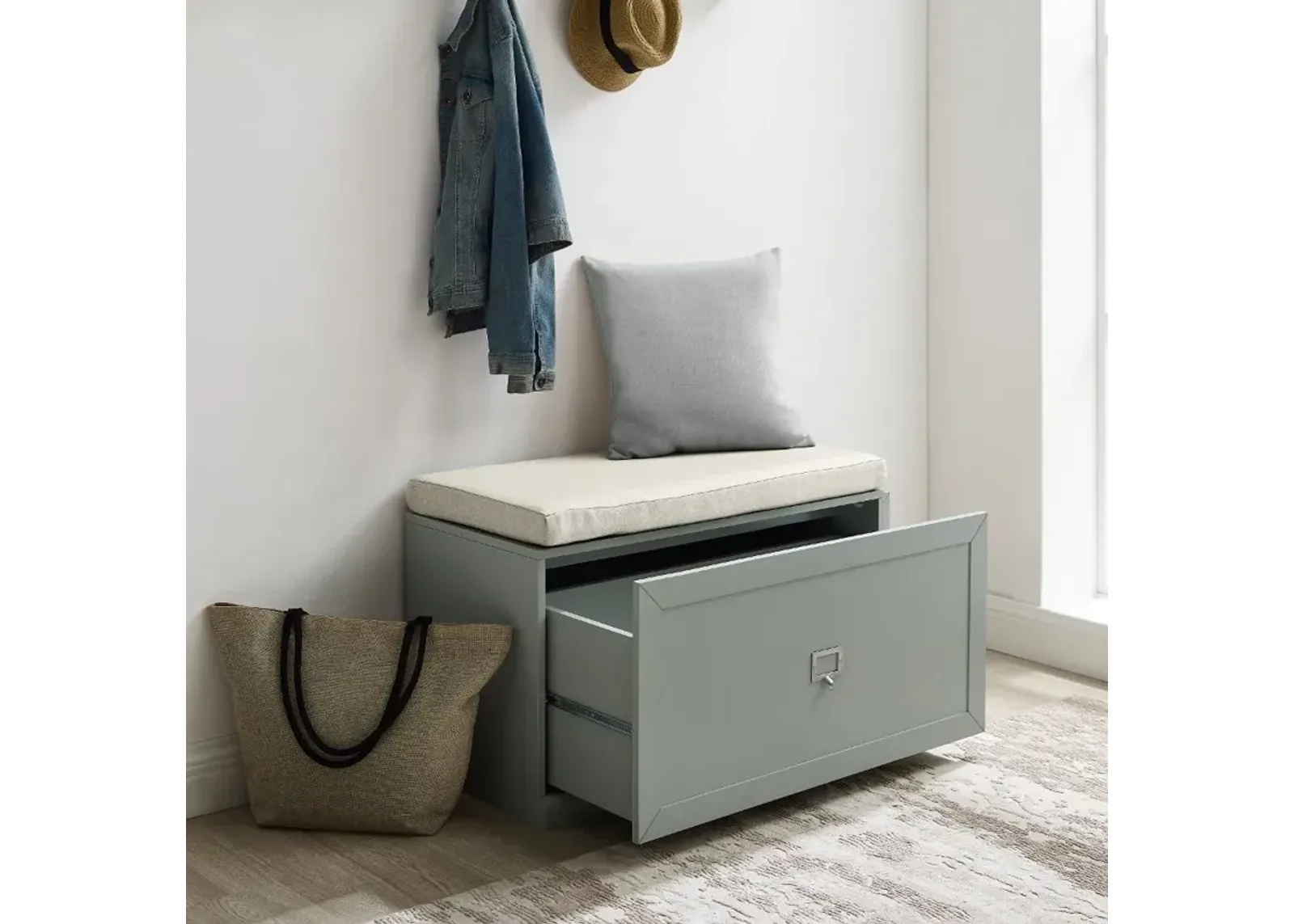 Harper Gray and Tan Entryway Storage Bench