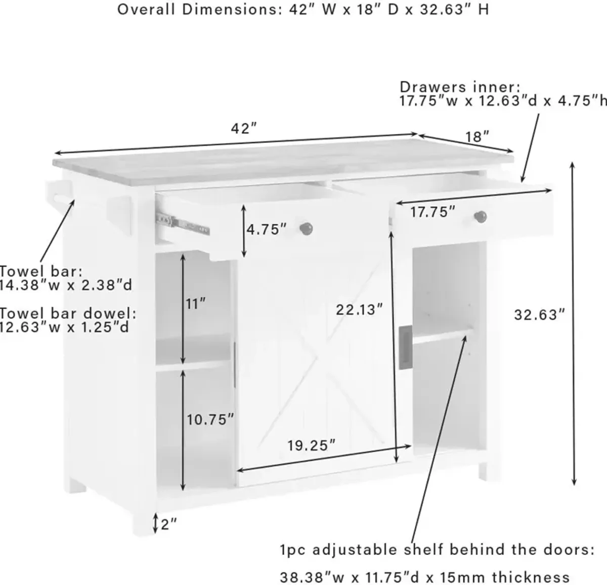 Laurel White Kitchen Island