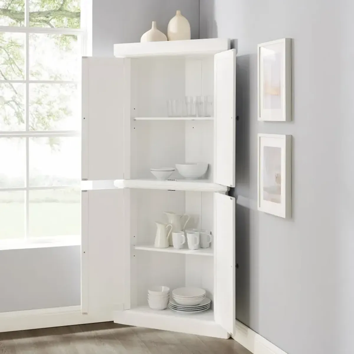 Shoreline White Corner Pantry Cabinet