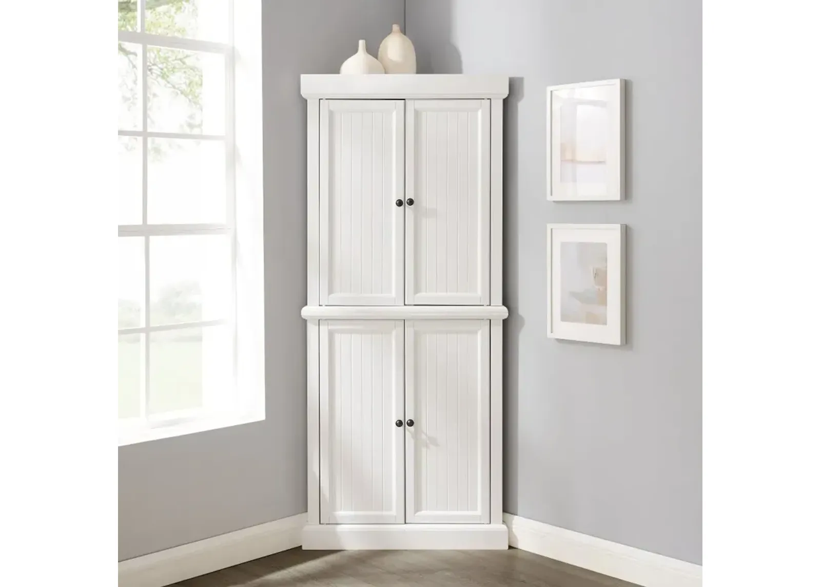 Shoreline White Corner Pantry Cabinet