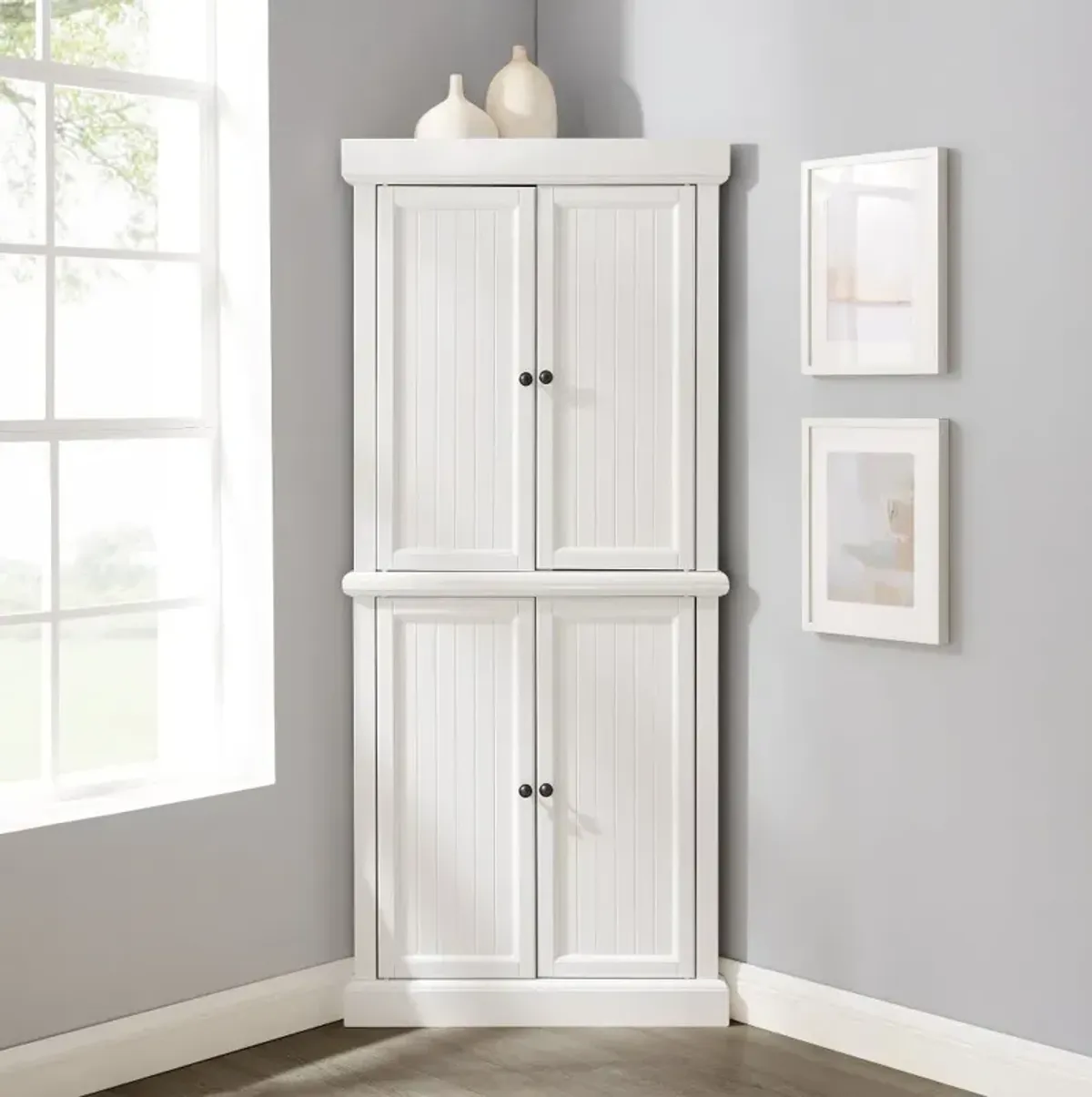 Shoreline White Corner Pantry Cabinet