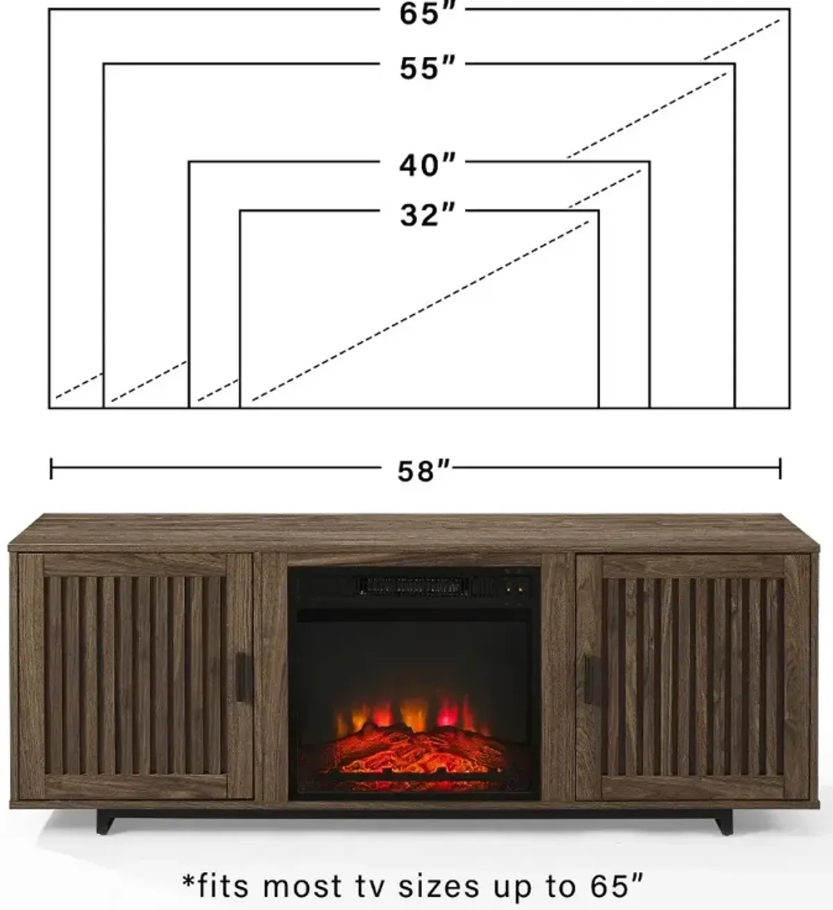 Silas 58" Walnut TV Stand with Fireplace