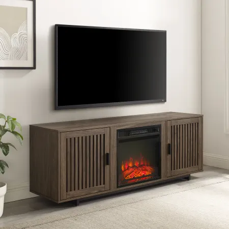 Silas 58" Walnut TV Stand with Fireplace