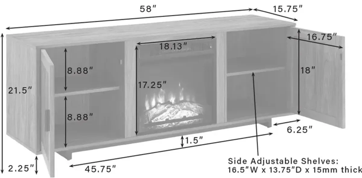 Silas 58" Walnut TV Stand with Fireplace