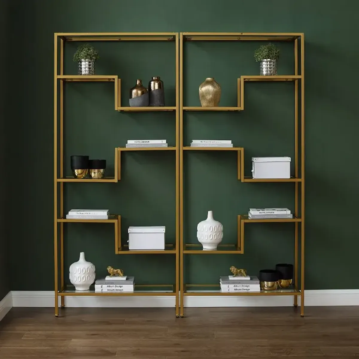 Sloane 2-Piece Gold Metal Bookshelf Set