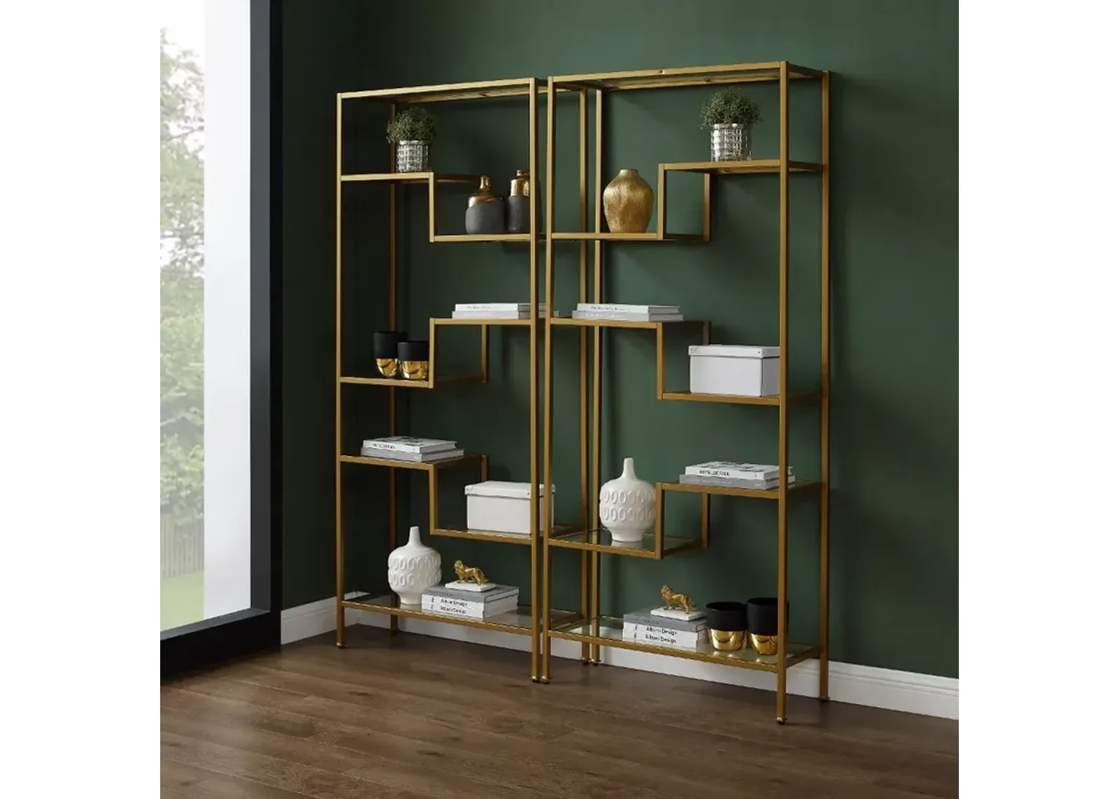 Sloane 2-Piece Gold Metal Bookshelf Set