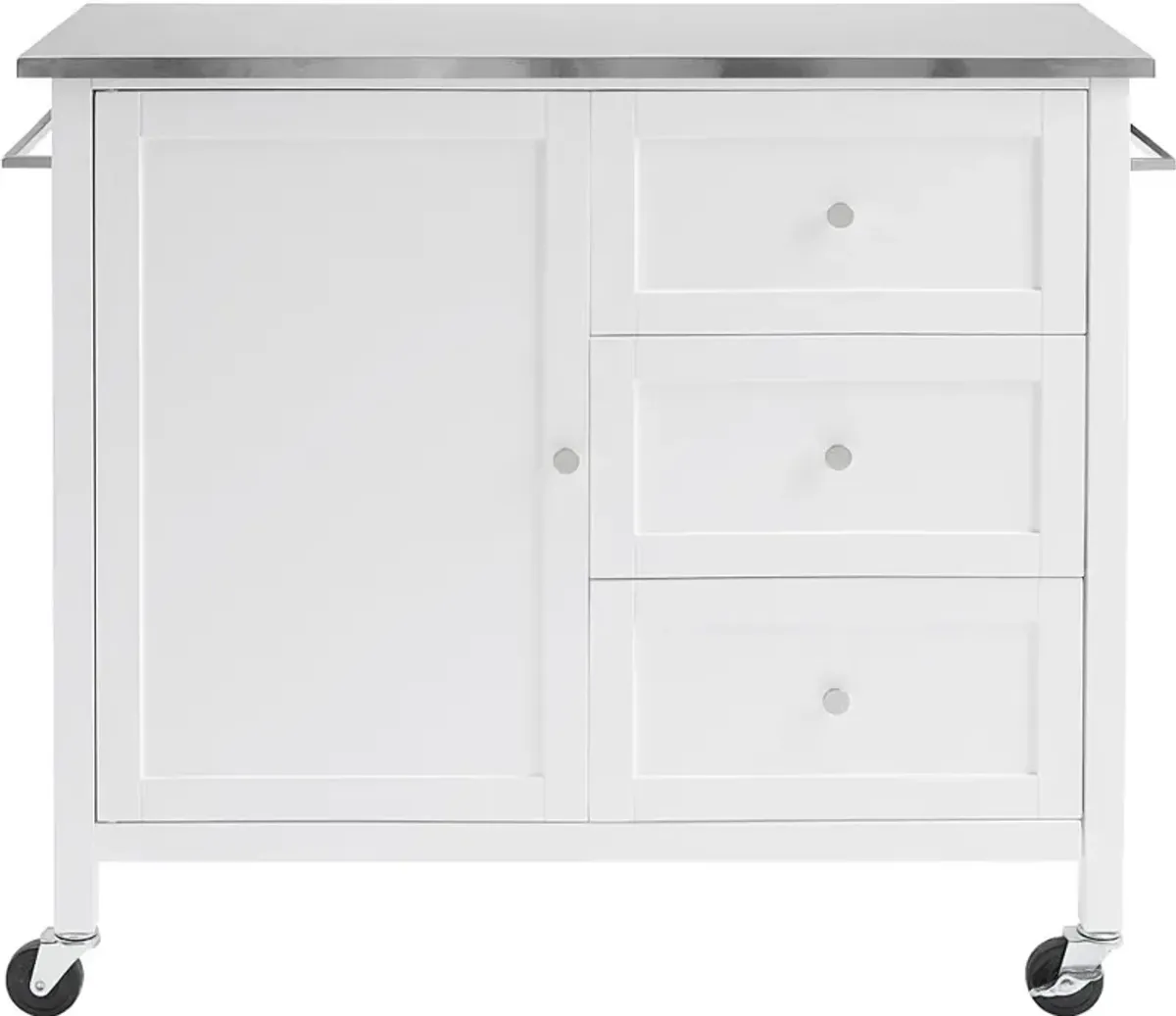 Soren White Kitchen Island with Stainless Steel Top