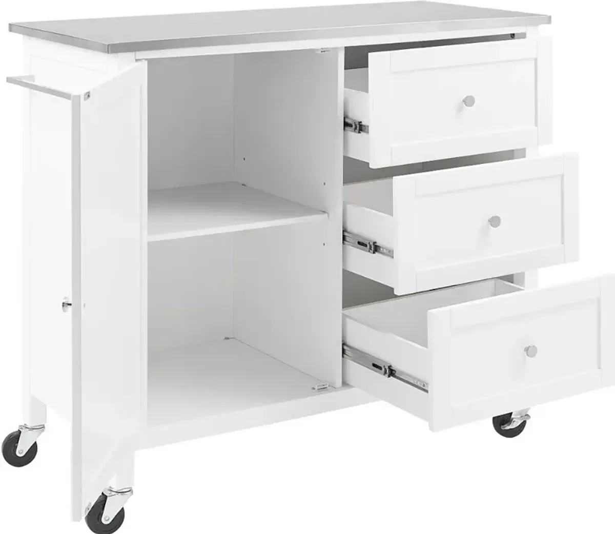 Soren White Kitchen Island with Stainless Steel Top