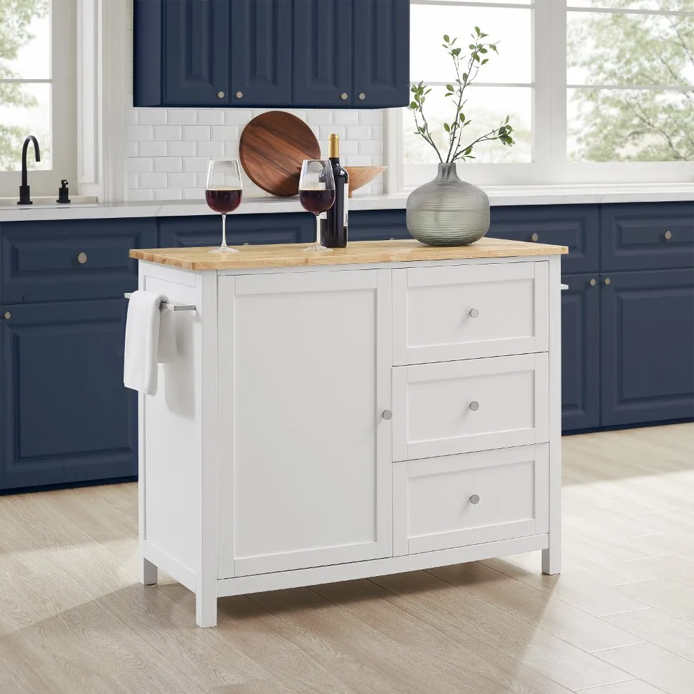 Soren White Kitchen Island with Wood Top