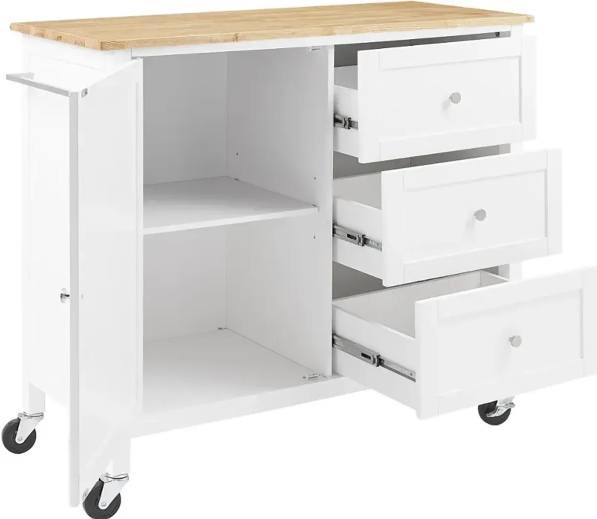 Soren White Kitchen Island with Wood Top