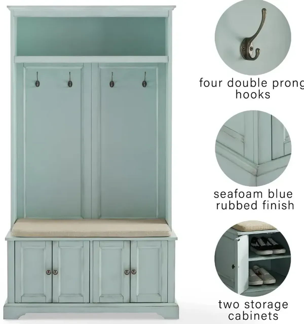 Holbrook Distressed Seafoam Blue Hall Tree