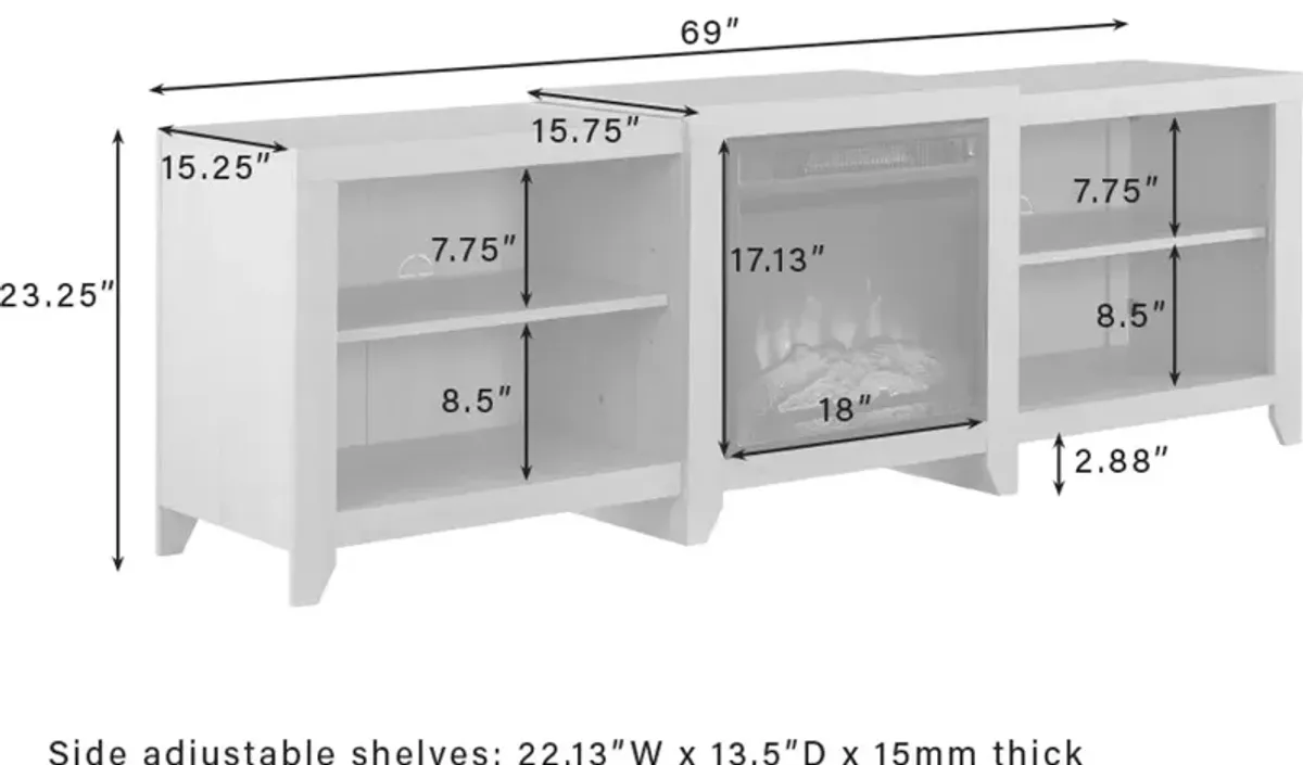 Ronin 69" Whitewash TV Stand with Fireplace