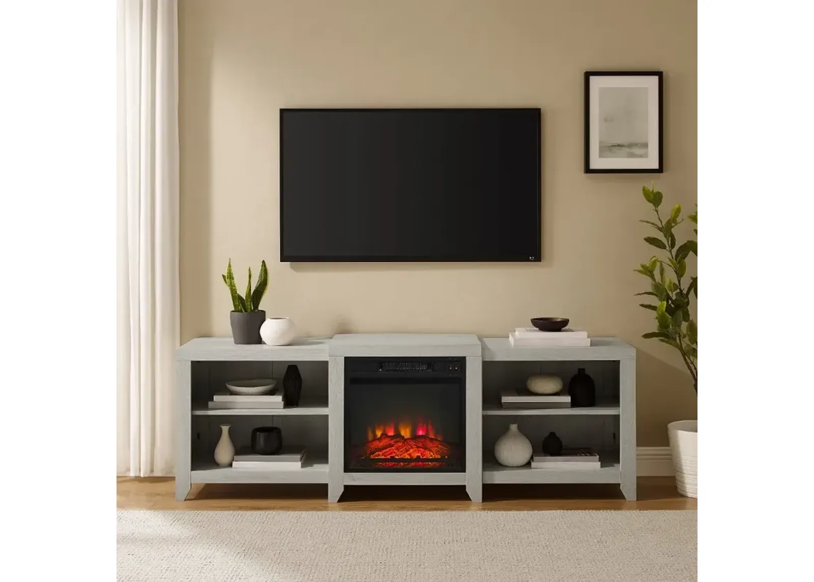 Ronin 69" Whitewash TV Stand with Fireplace