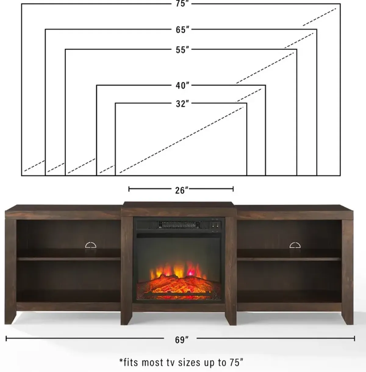 Ronin 69" Walnut TV Stand with Fireplace