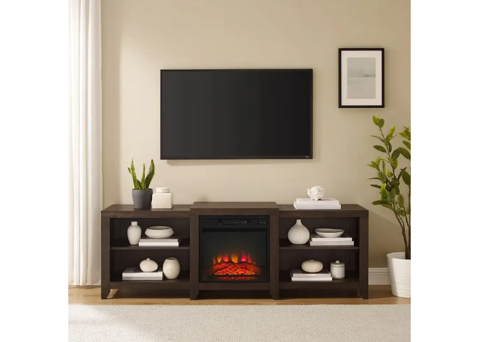 Ronin 69" Walnut TV Stand with Fireplace