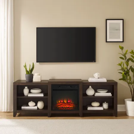 Ronin 69" Walnut TV Stand with Fireplace