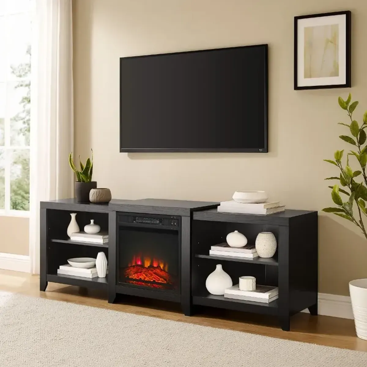 Ronin 69" Black TV Stand with Fireplace