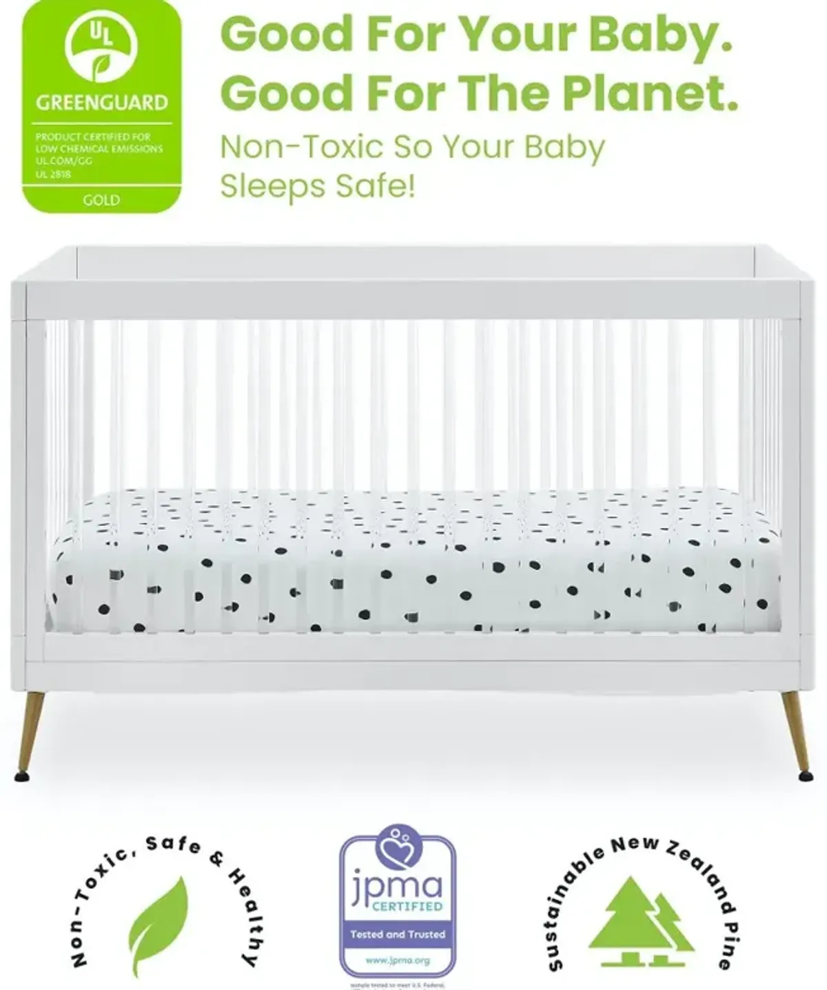 Sloane White Acrylic 4-in-1 Convertible Crib