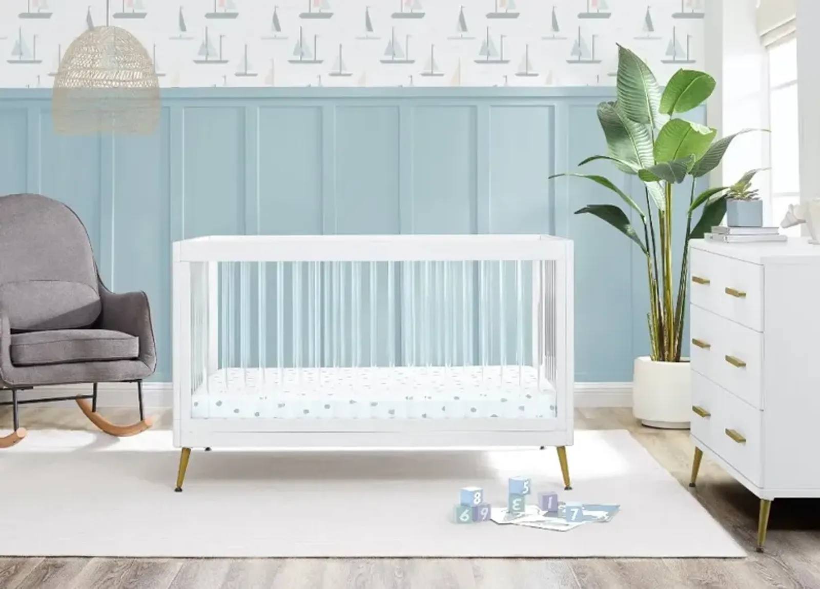 Sloane White Acrylic 4-in-1 Convertible Crib