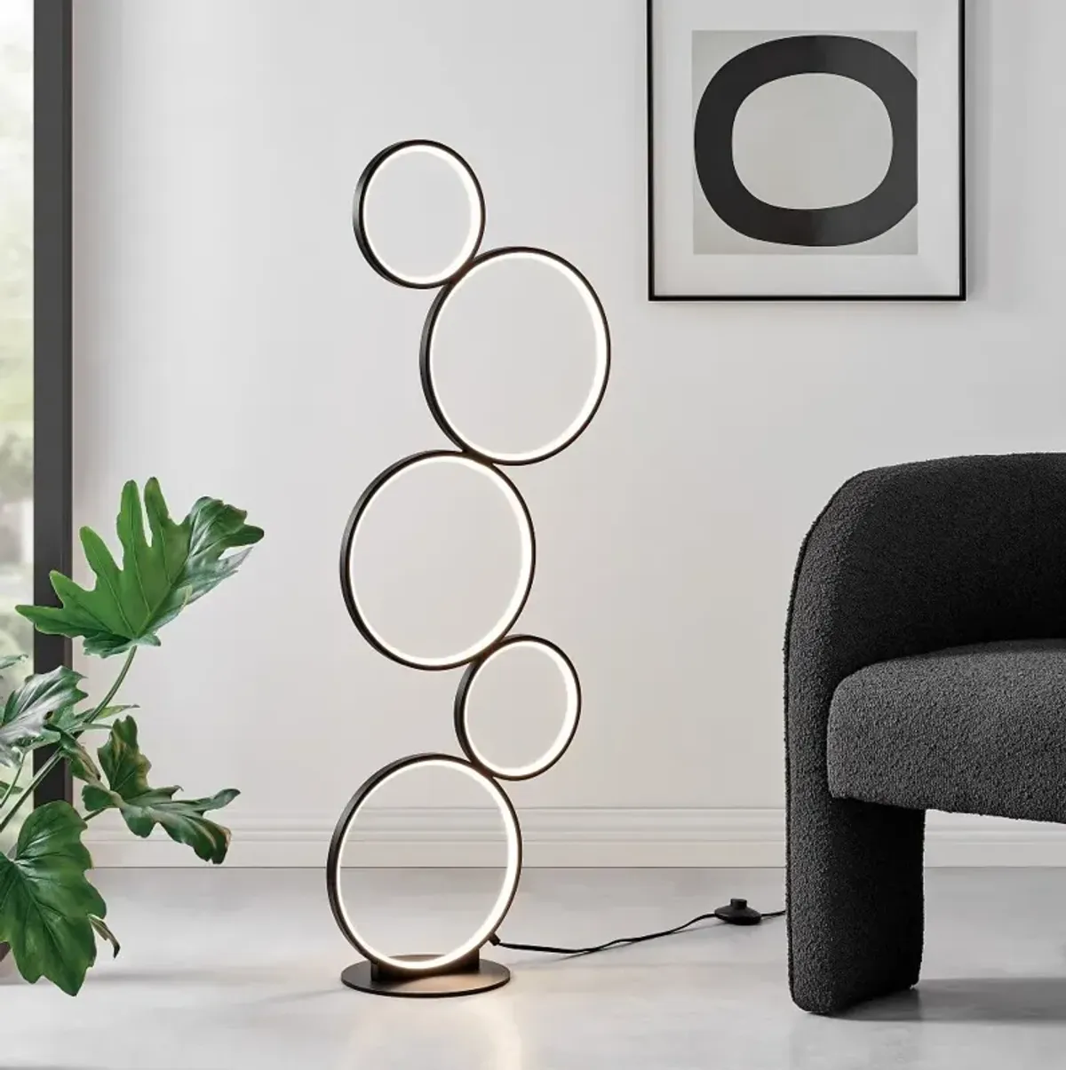 45 Inch Black LED Rings Floor Lamp