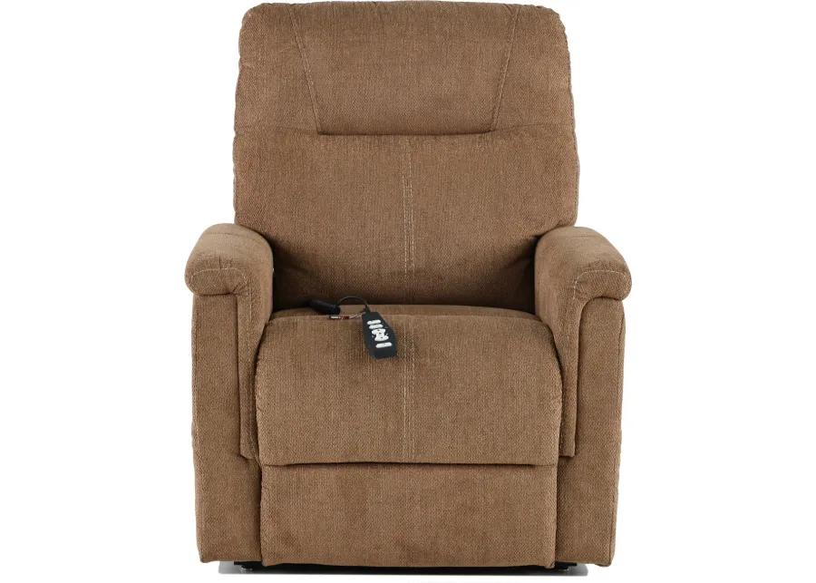 Dynamo Light Brown Power Lift Recliner with Heat and Massage