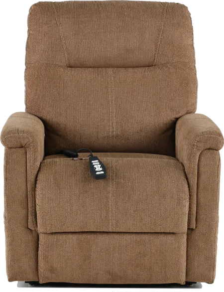 Dynamo Light Brown Power Lift Recliner with Heat and Massage