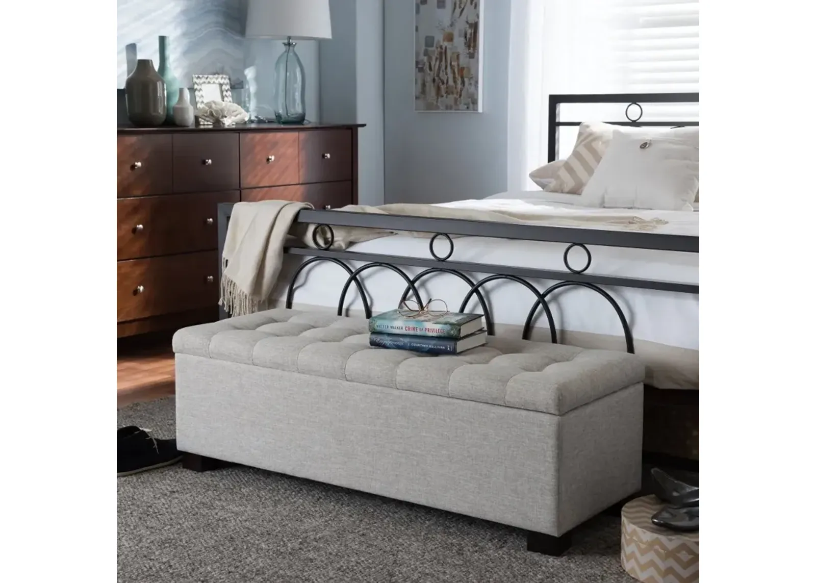 Roanoke Beige Storage Bench