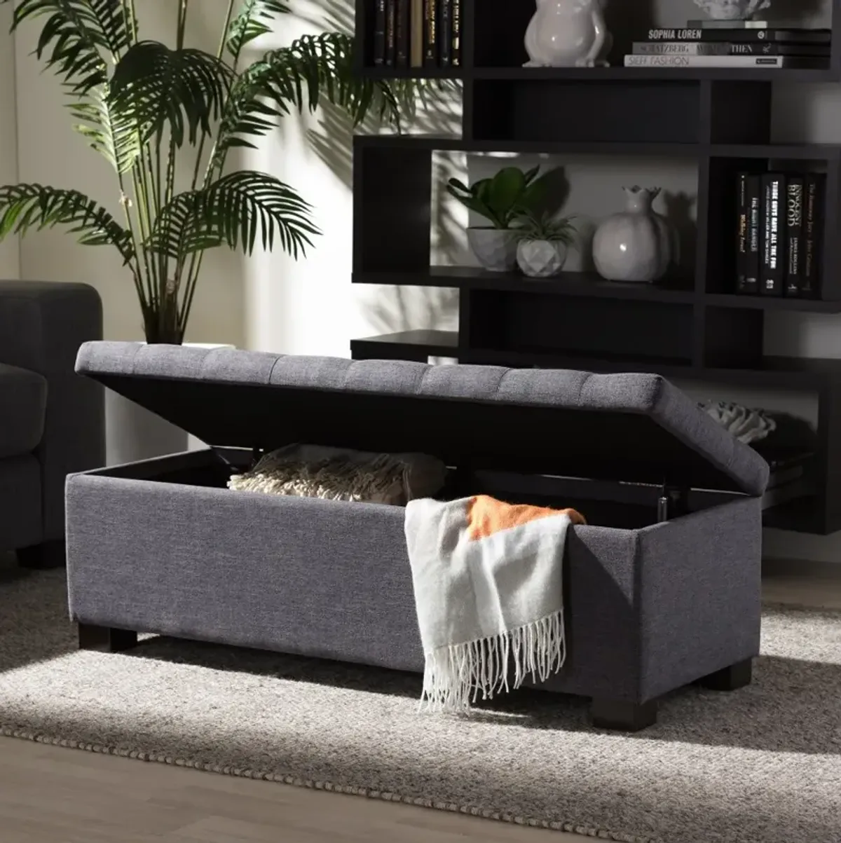 Roanoke Dark Gray Storage Bench