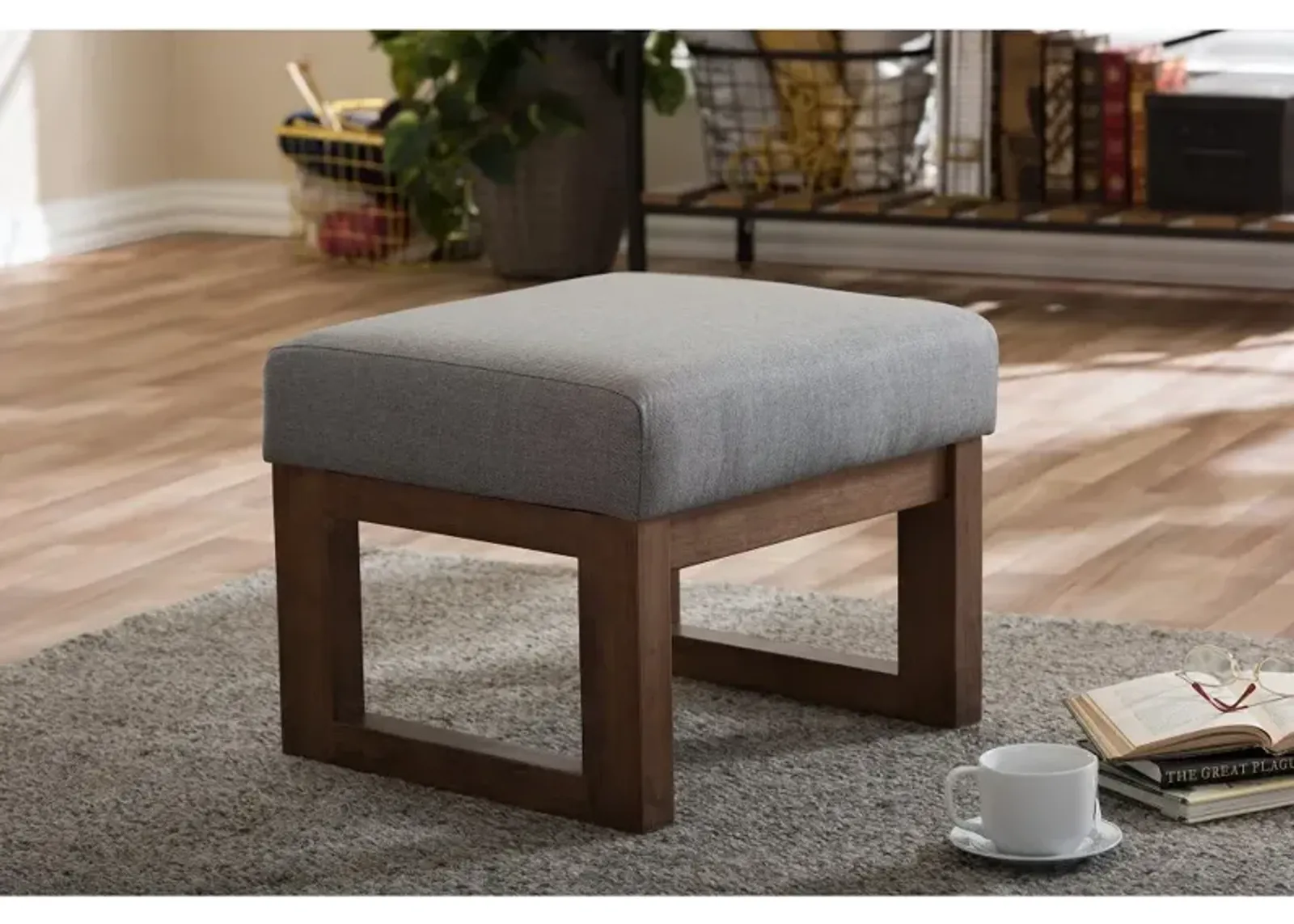 Yashiya Gray Upholstered Ottoman Stool