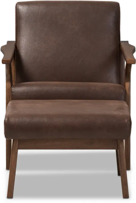 Bianca Dark Brown Faux Leather Lounge Chair and Ottoman