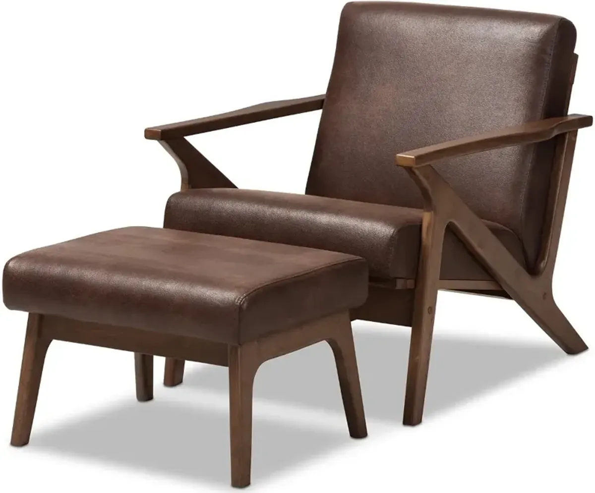 Bianca Dark Brown Faux Leather Lounge Chair and Ottoman