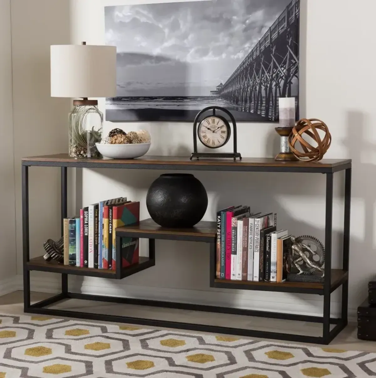 Doreen Industrial Weathered Oak Console Table