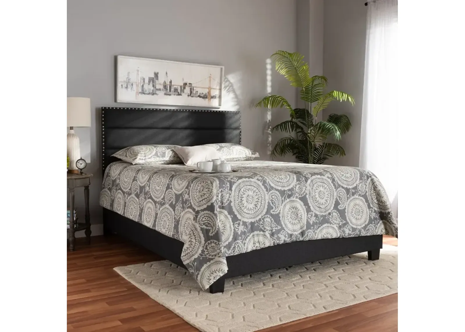 Ansa Dark Gray Upholstered Queen Bed