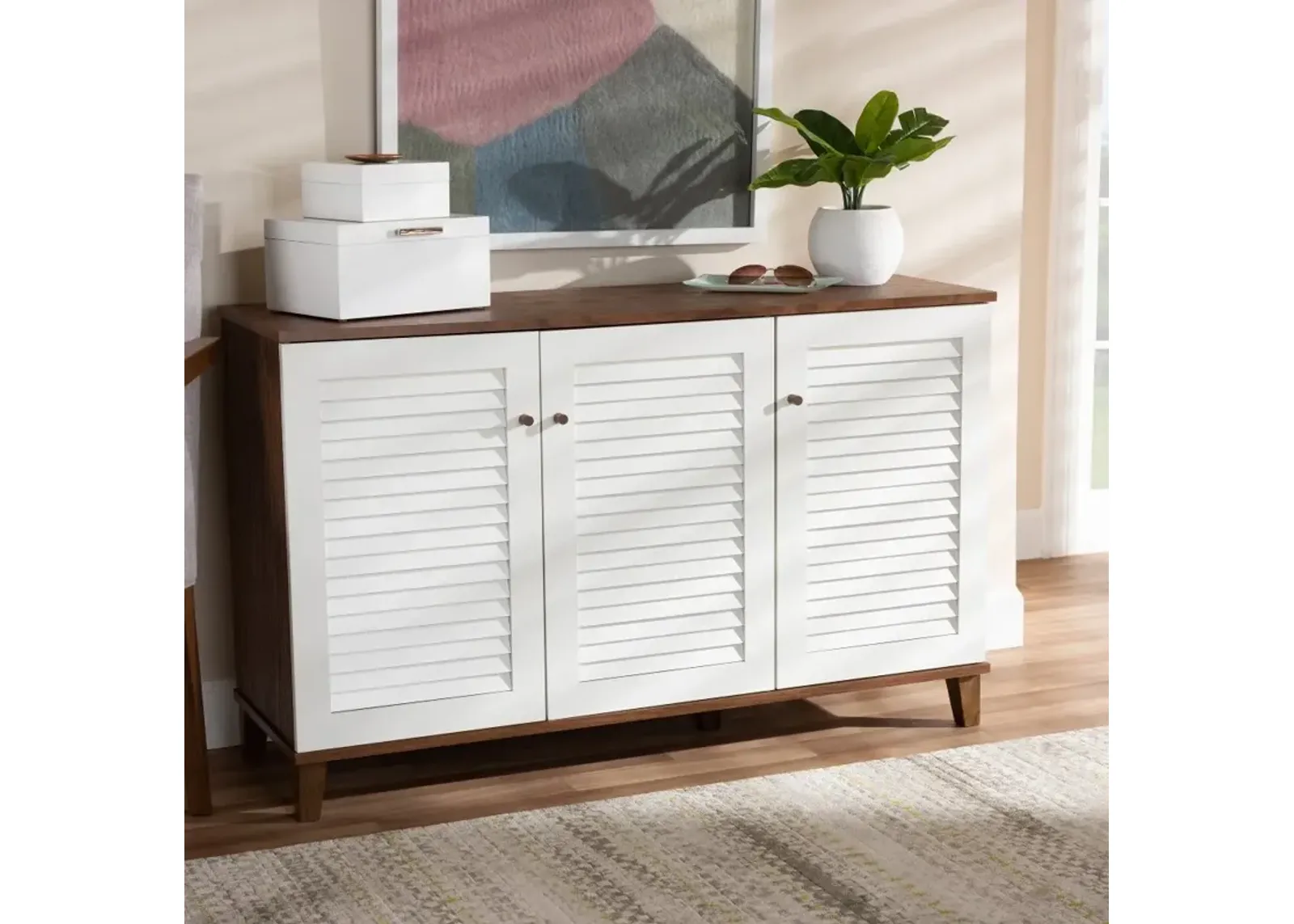 Coolidge Walnut & White Shoe Storage Cabinet