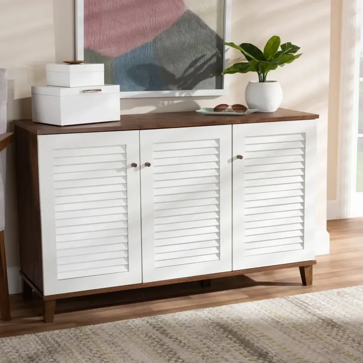 Coolidge Walnut & White Shoe Storage Cabinet