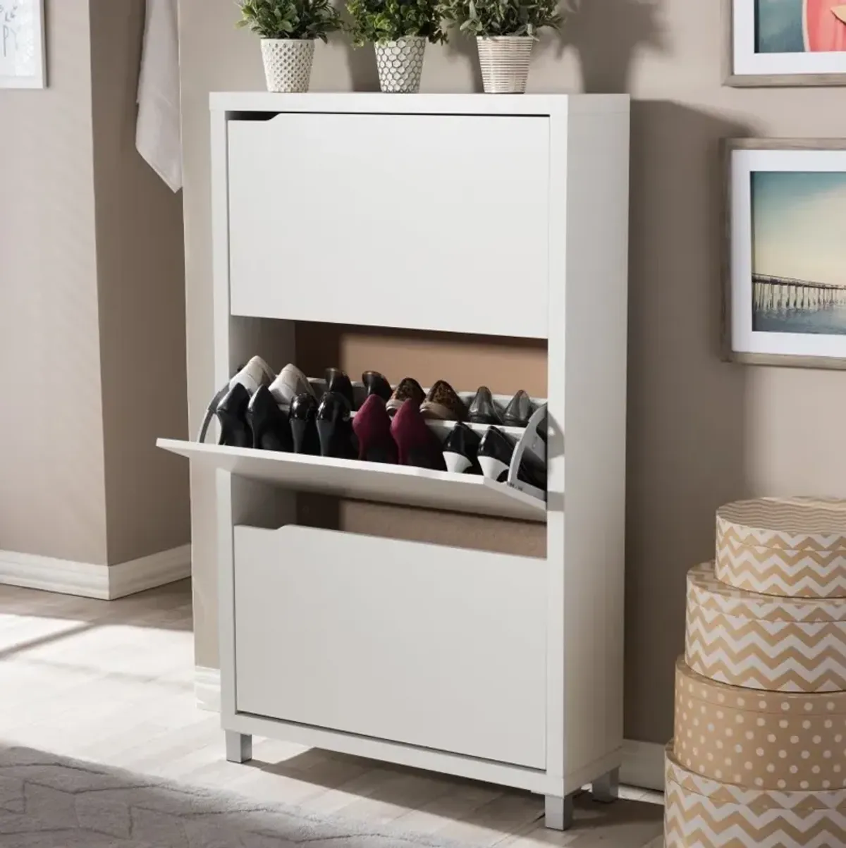 Simms White Modern Shoe Cabinet