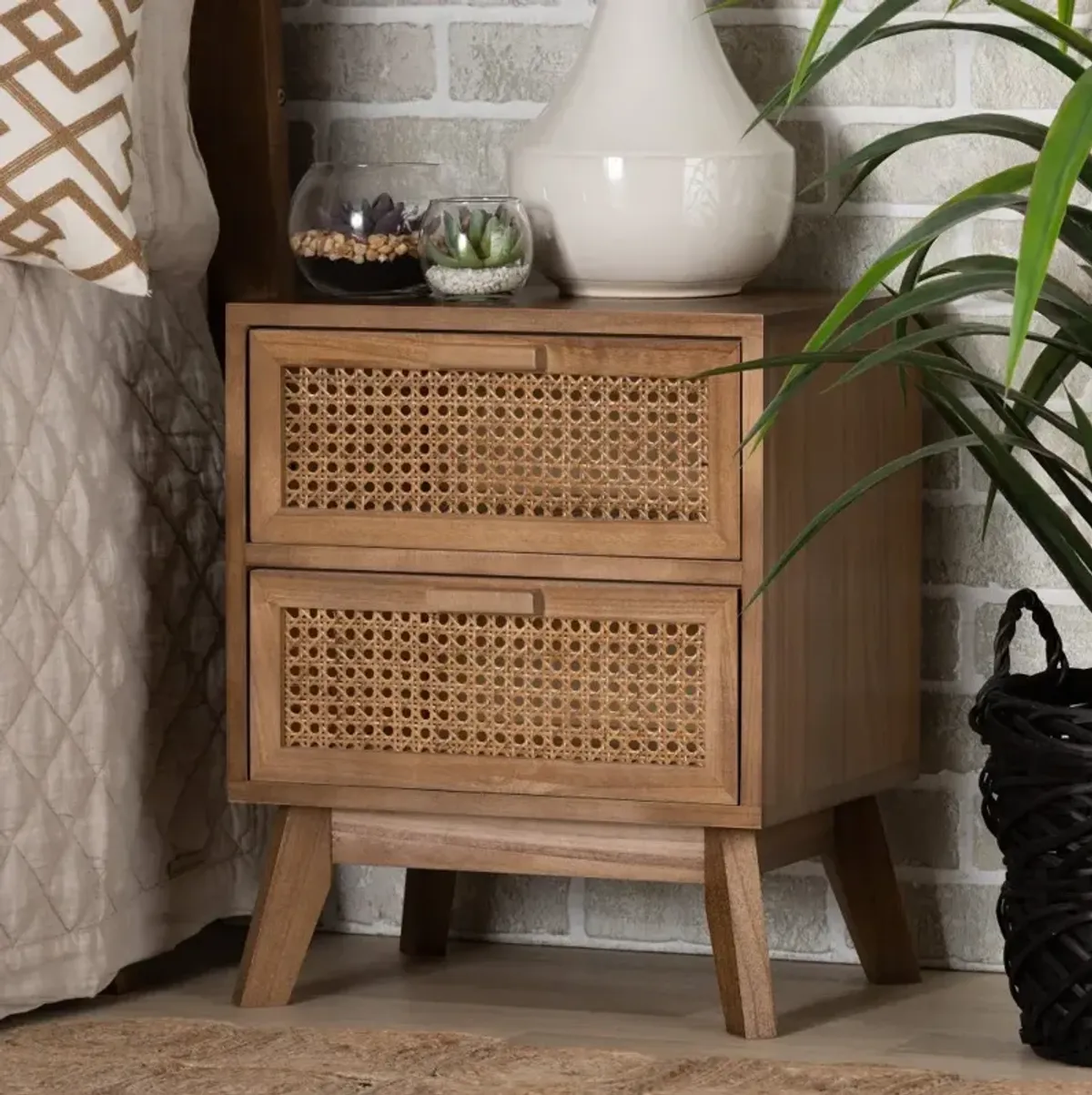 Baden Natural Rattan 2-Drawer Nightstand