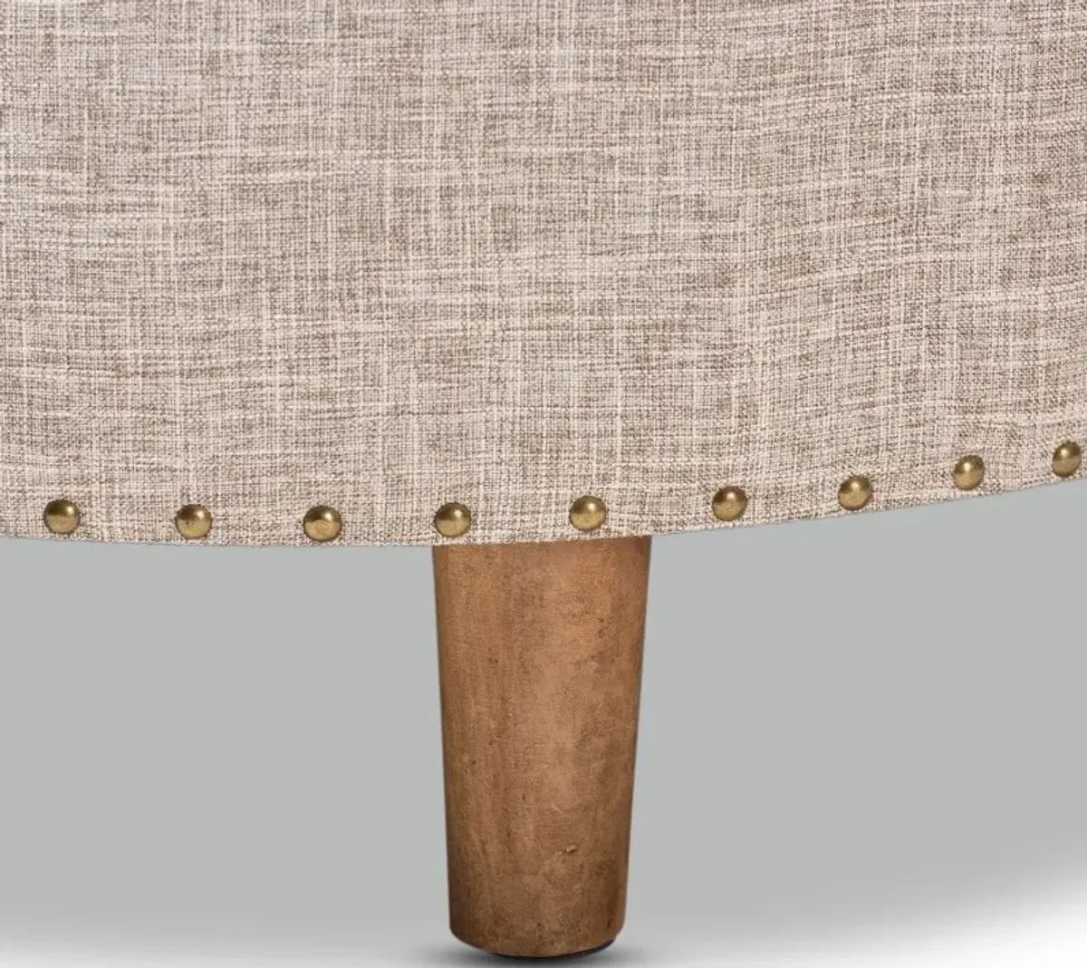 Vinet Beige Upholstered Round Cocktail Ottoman