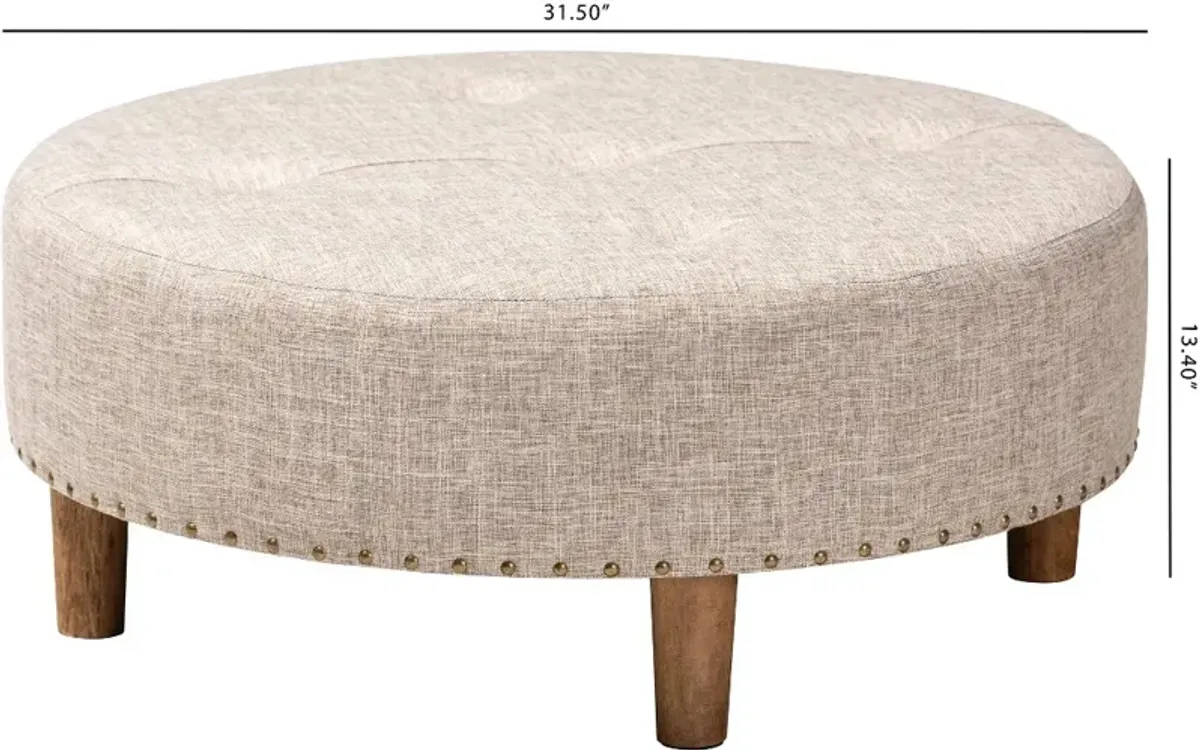 Vinet Beige Upholstered Round Cocktail Ottoman