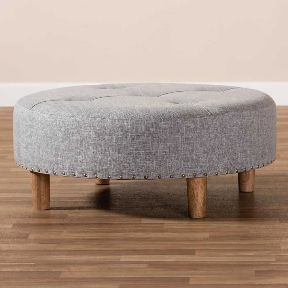 Vinet Gray Upholstered Round Cocktail Ottoman