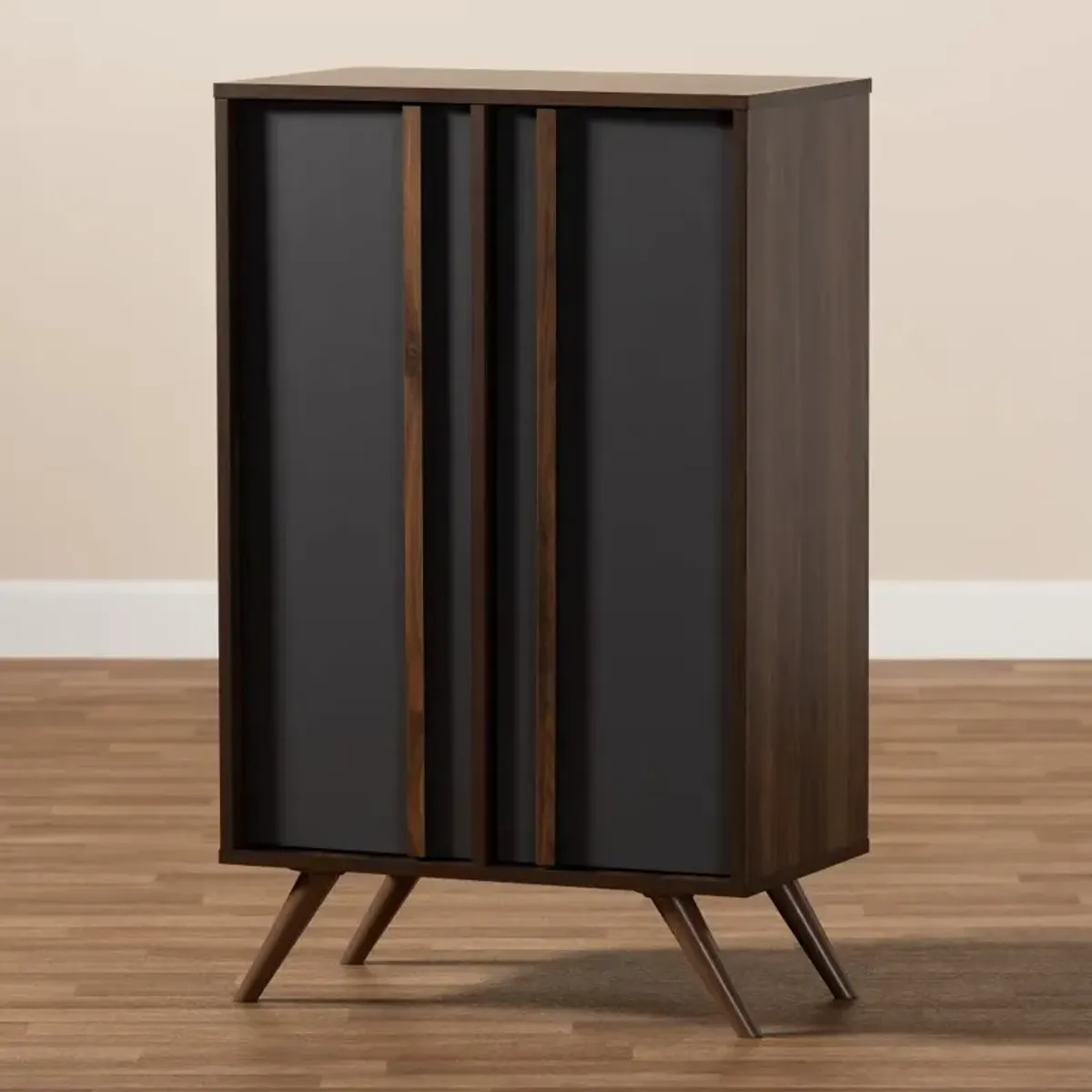 Naoki Gray and Walnut Wood Shoe Cabinet