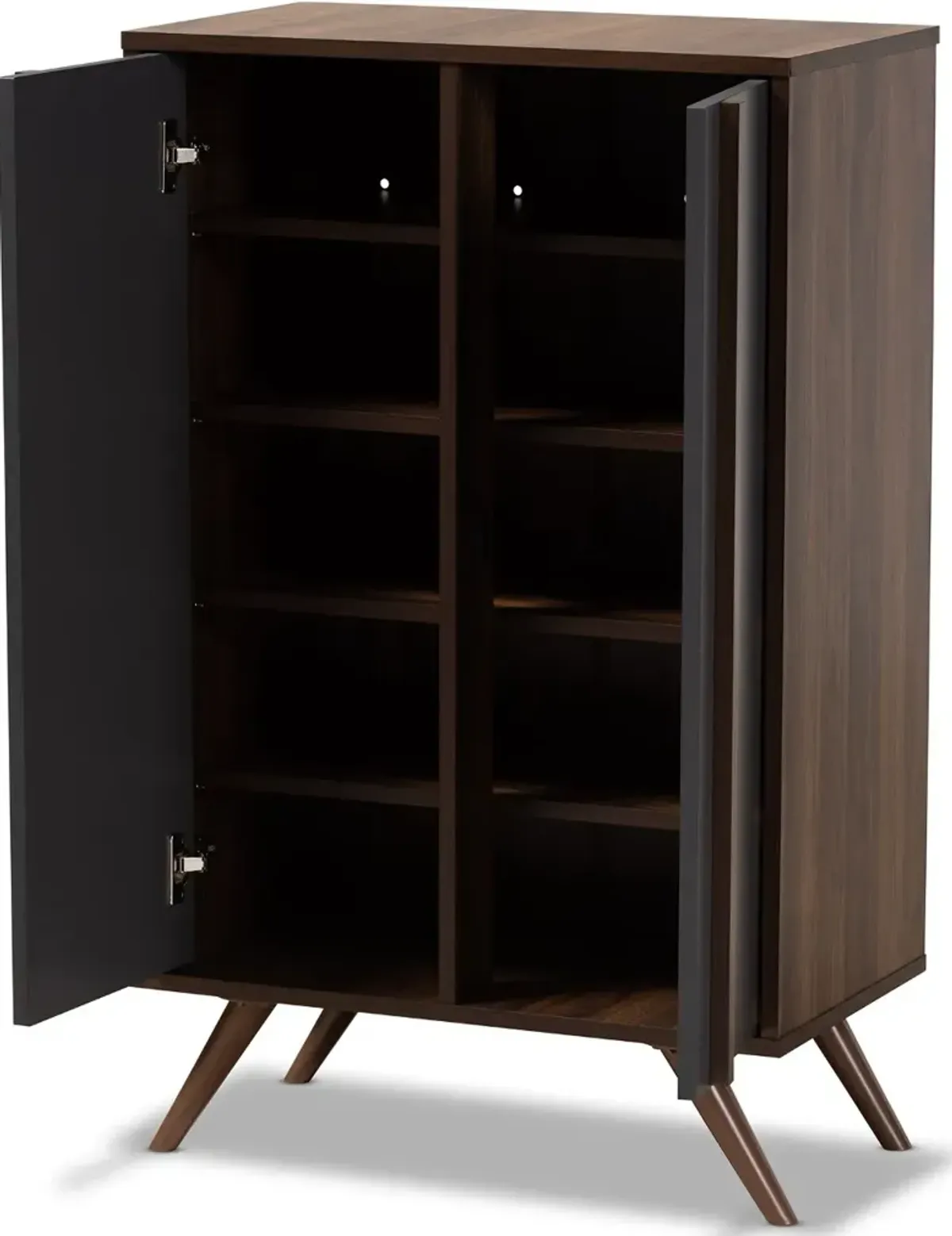 Naoki Gray and Walnut Wood Shoe Cabinet