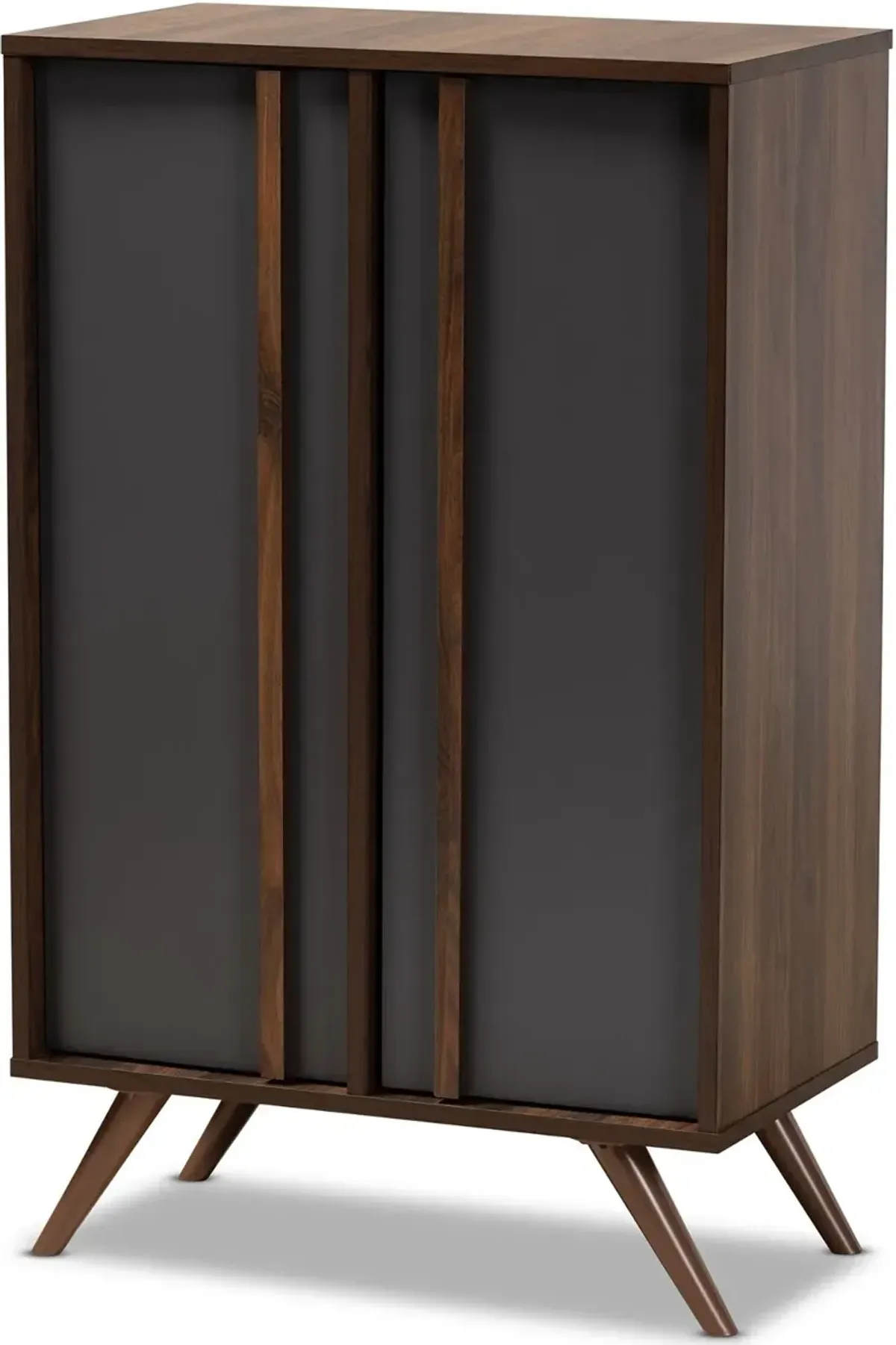 Naoki Gray and Walnut Wood Shoe Cabinet