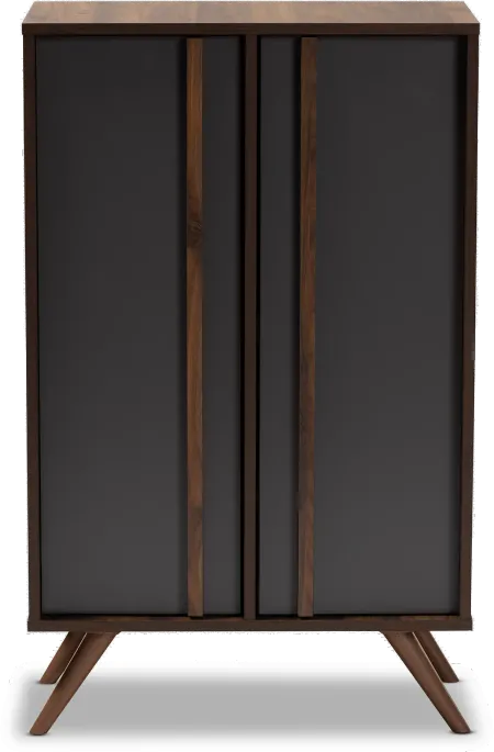 Naoki Gray and Walnut Wood Shoe Cabinet