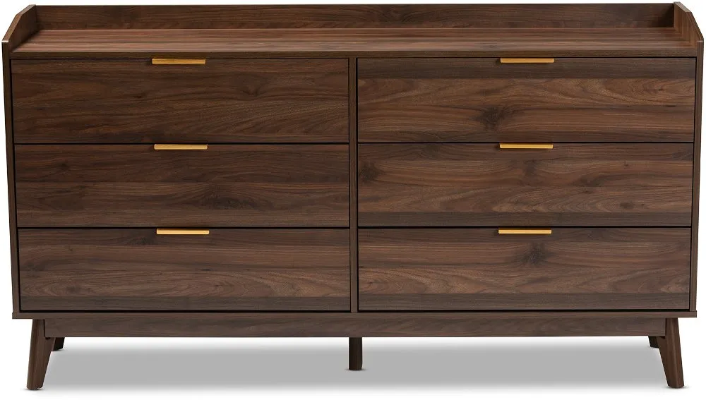 Lena Walnut Brown 6-Drawer Dresser